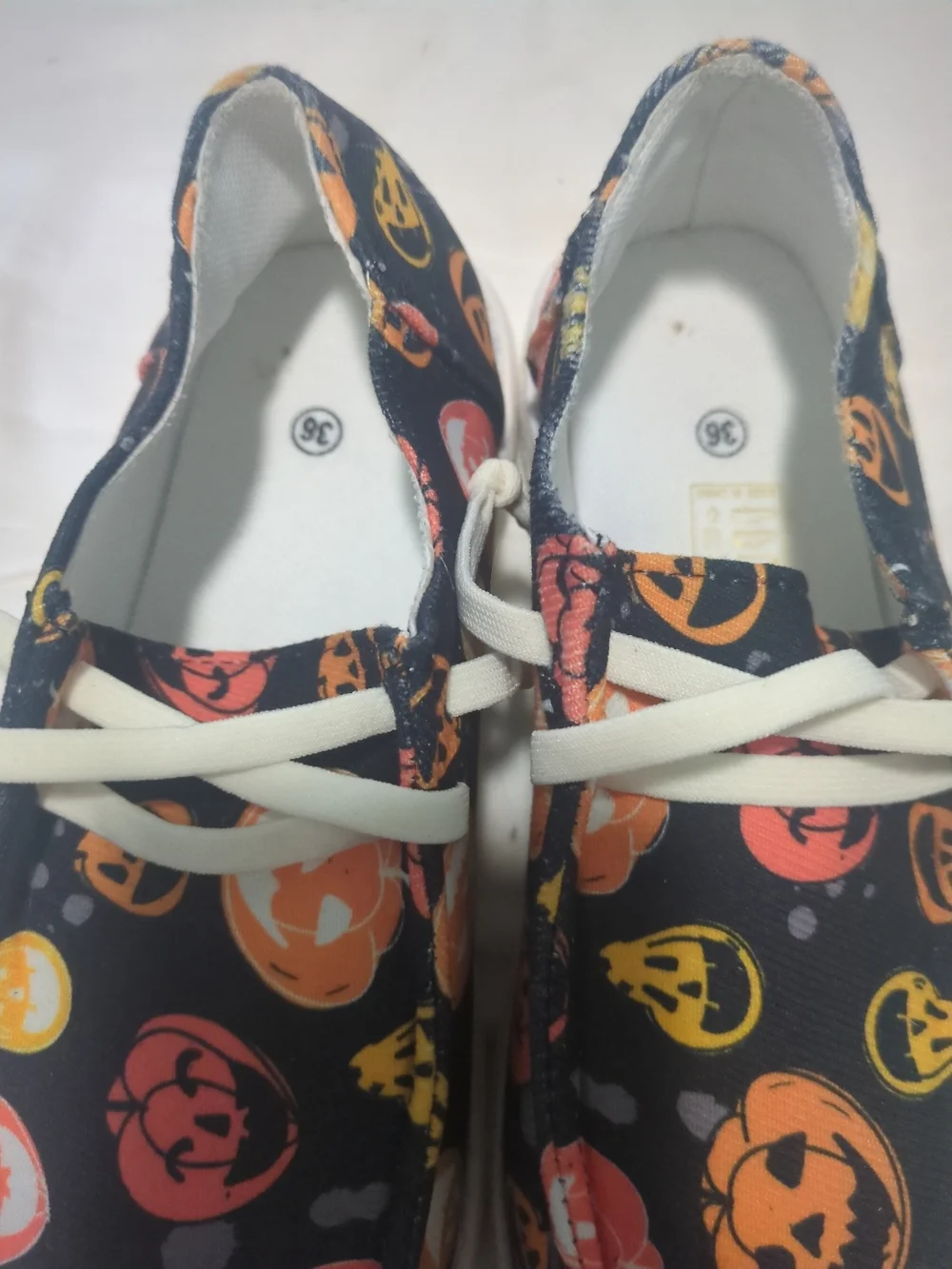 Ladies Black Halloween Pumpkin Print Slip-On Shoes